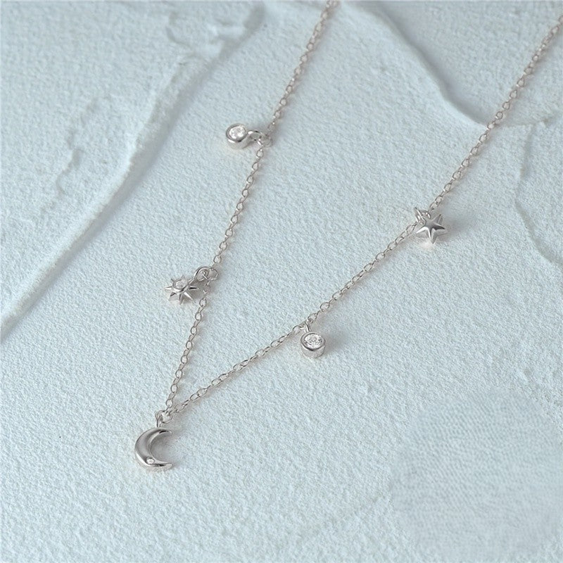 Lucia | Elegant Silver Necklace with Moon and Star 