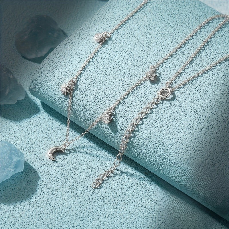 Lucia | Elegant Silver Necklace with Moon and Star 
