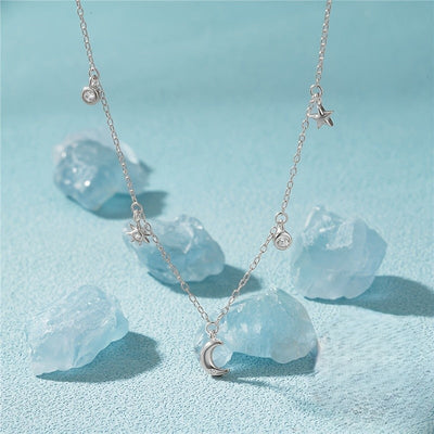 Lucia | Elegant Silver Necklace with Moon and Star 