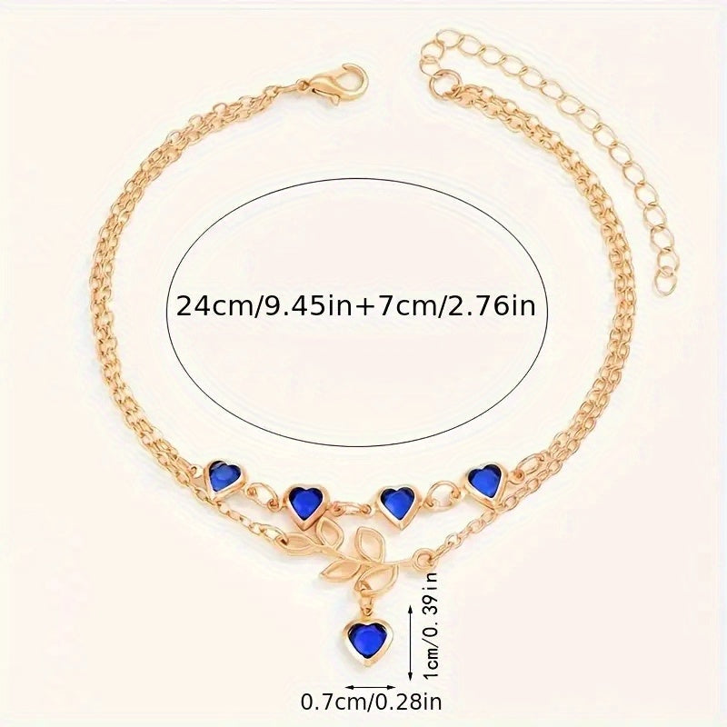 Lucy | Elegant Double-Layered Ankle Bracelet with Heart Charms 