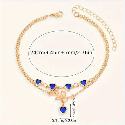 Lucy | Elegant Double-Layered Ankle Bracelet with Heart Charms 