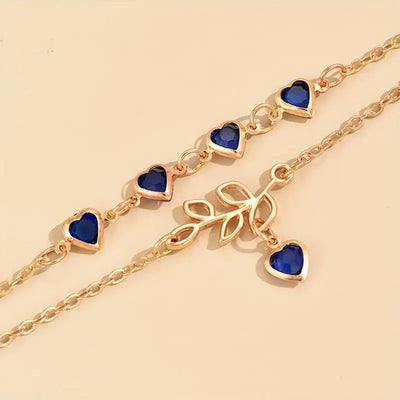 Lucy | Elegant Double-Layered Ankle Bracelet with Heart Charms 