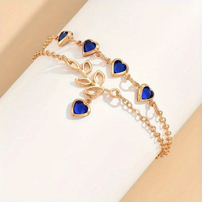 Lucy | Elegant Double-Layered Ankle Bracelet with Heart Charms 