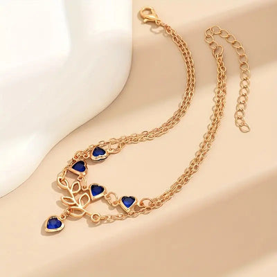 Lucy | Elegant Double-Layered Ankle Bracelet with Heart Charms 