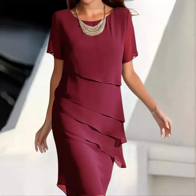 Dames Gelaagde Chiffon Jurk met Korte Mouwen – Elegante Feestjurk voor Avond of Bruiloft