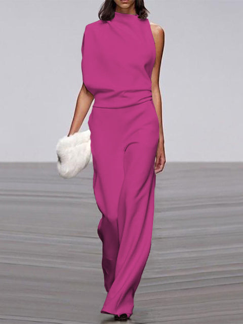 Alix - One-Shoulder Jumpsuit met Wijde Pijpen