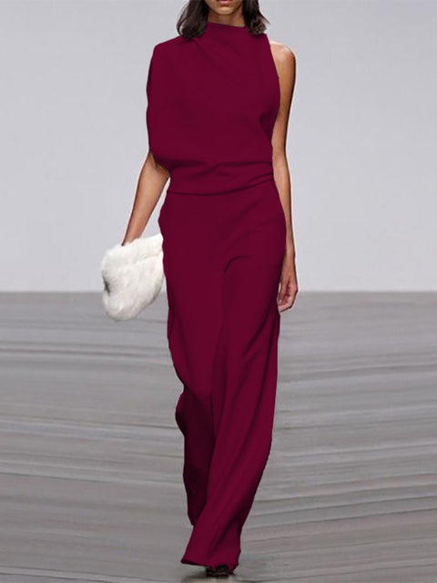 Alix - One-Shoulder Jumpsuit met Wijde Pijpen