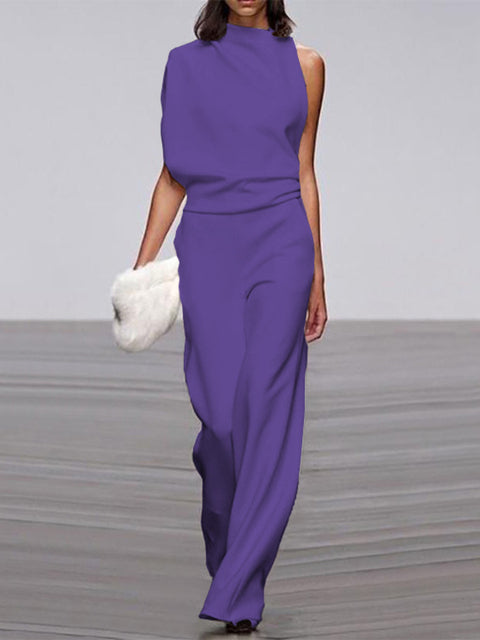 Alix - One-Shoulder Jumpsuit met Wijde Pijpen