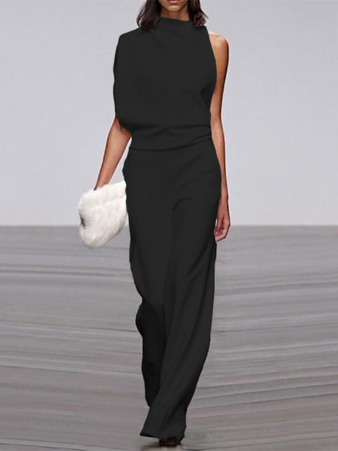 Alix - One-Shoulder Jumpsuit met Wijde Pijpen