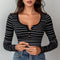 Lyra | Gestreepte Henley Top met Lange Mouwen