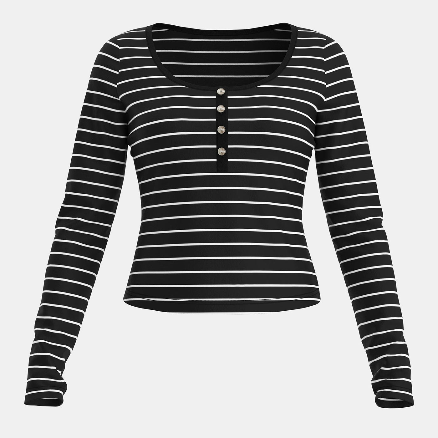 Lyra | Gestreepte Henley Top met Lange Mouwen