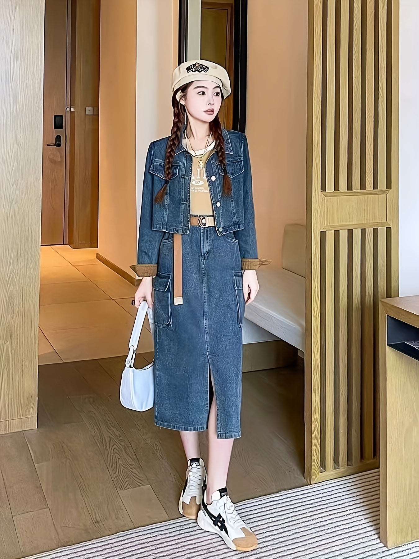 Margaret | Trendy Denim Tweedelige Set met Stijlvolle Details