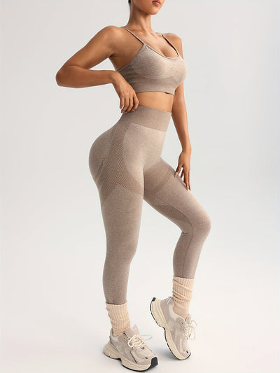 Maria | Seamless Sportset met High-Waist Legging & Crossback Sport BH – Tummy Control Fitness Set voor Dames