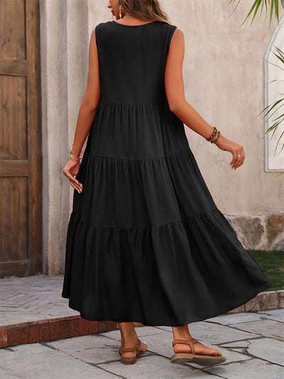 Mariëlle | Zomerse Casual Maxi Jurk met V-Hals en Ruches