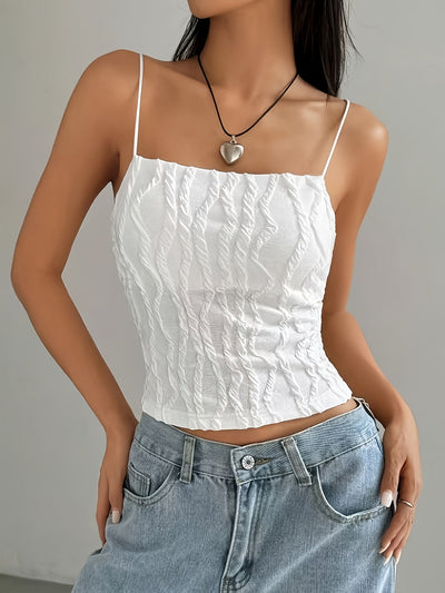 Mary | Witte Open Rug Top met Textuur en Spaghettibandjes