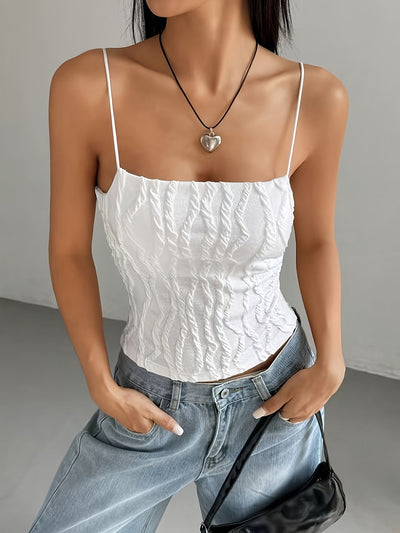 Mary | Witte Open Rug Top met Textuur en Spaghettibandjes