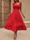 Megan | Elegante Rood Zomerjurk met Taille Ceintuur en Ruches