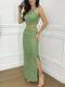 Melanie | Sexy Groene Gehaakte Jurk met Cut-Out en Split