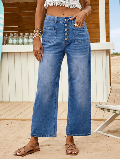 Melissa | Vintage Hoge Taille Denim Broek met Knoopsluiting