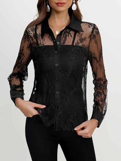 Mira | Elegante Blouse met Kant en Knoopsluiting