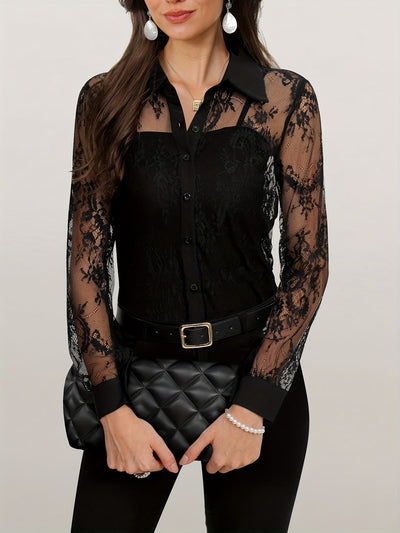 Mira | Elegante Blouse met Kant en Knoopsluiting