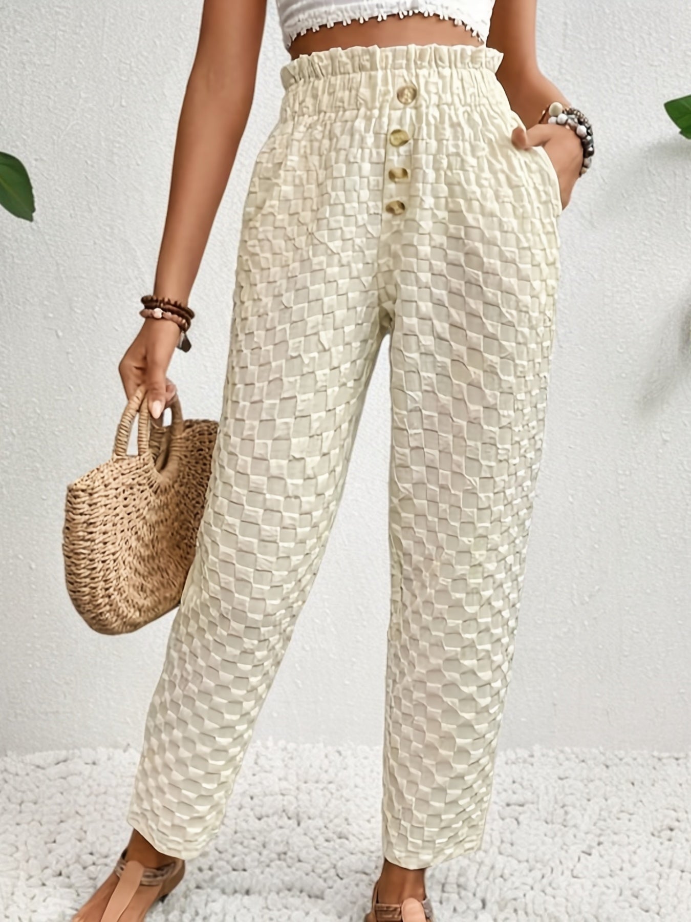 Miriam | Elegante Getextureerde Broek met Hoge Taille