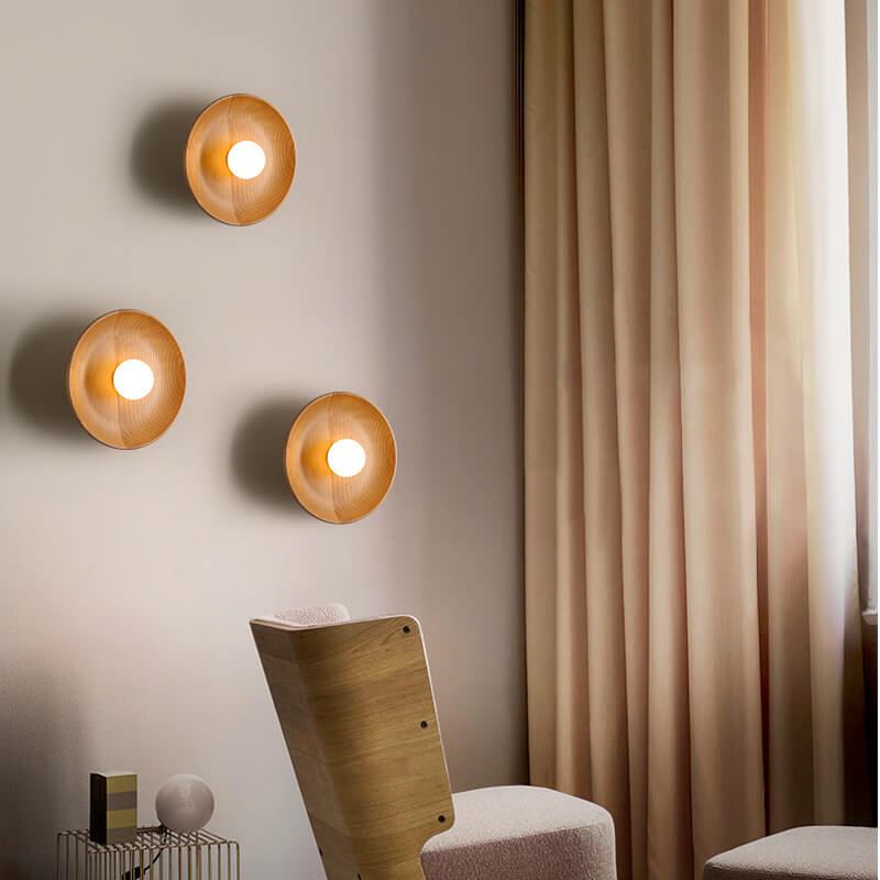 Velorien – Modern Minimalist Wood Round LED Wall Sconce Lamp