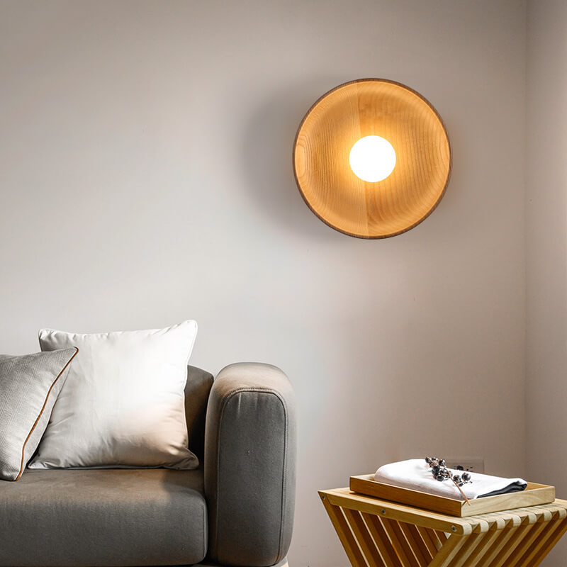 Velorien – Modern Minimalist Wood Round LED Wall Sconce Lamp
