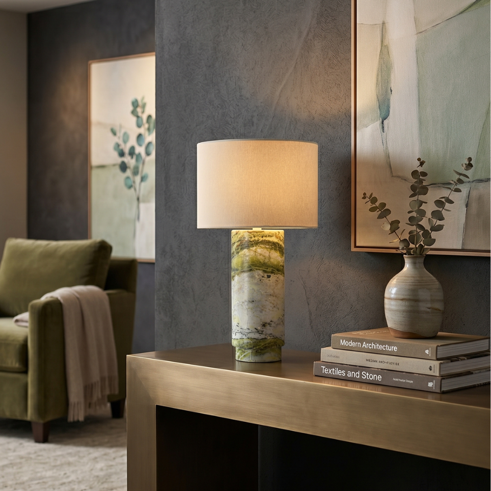 Gremora - Green Marble Table Lamp Inline Switch