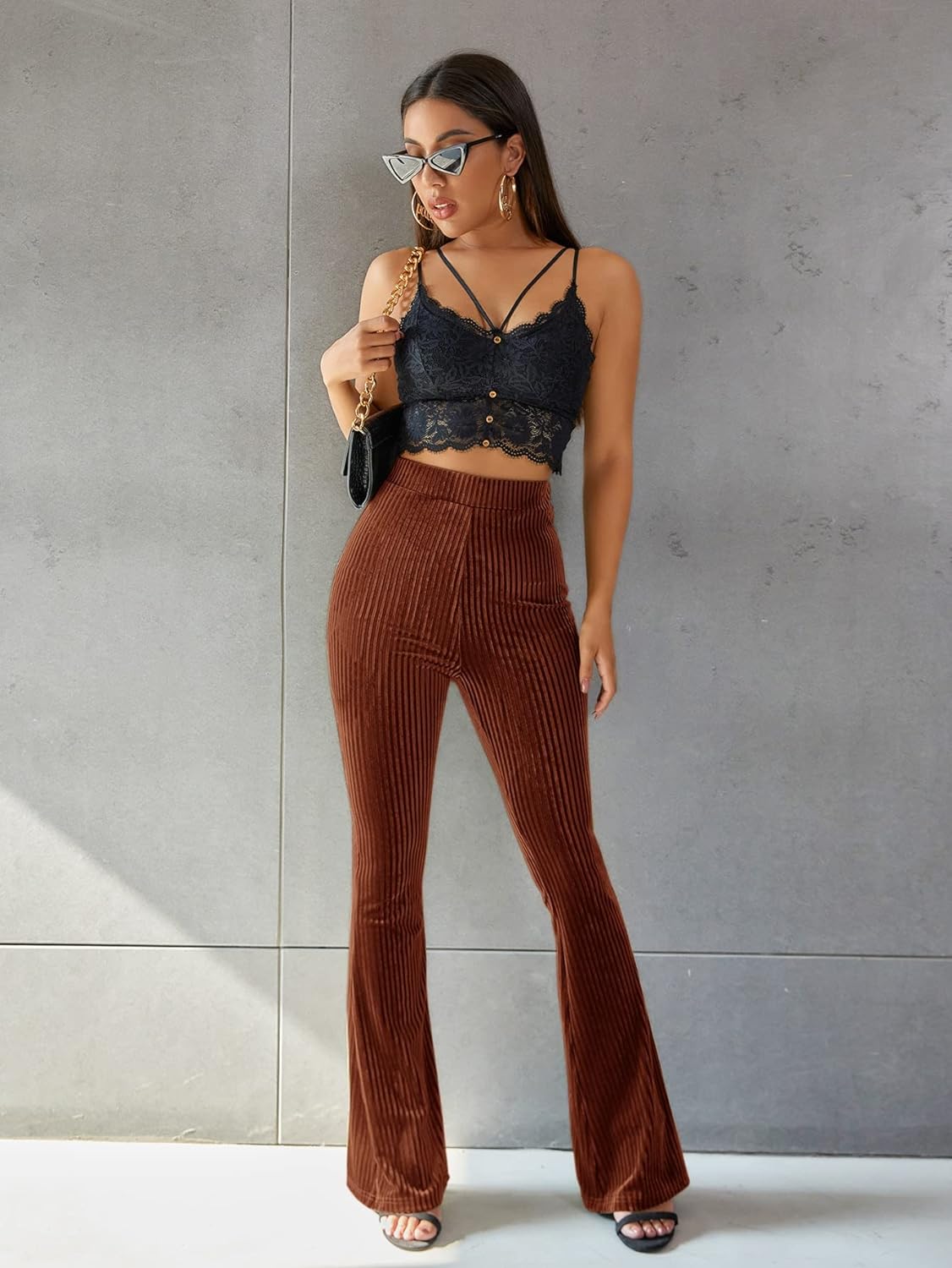 Nadia | Vintage Ribfluweel Hoge Taille Flared Broek