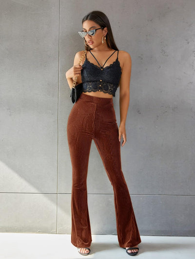 Nadia | Vintage Ribfluweel Hoge Taille Flared Broek