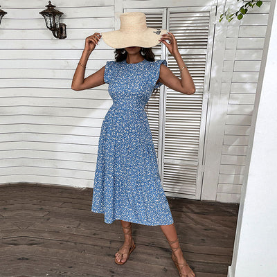 Nadine | Retro Stijl Mouwloze Midi Jurk met Bloemenprint
