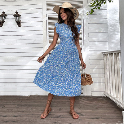 Nadine | Retro Stijl Mouwloze Midi Jurk met Bloemenprint