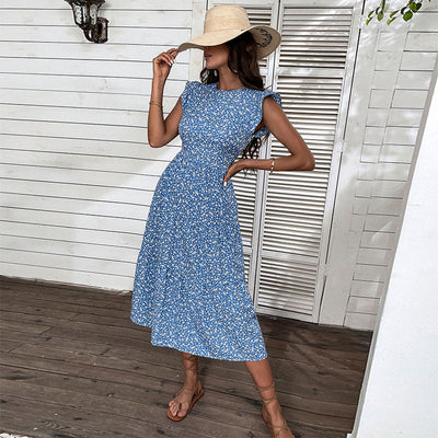 Nadine | Retro Stijl Mouwloze Midi Jurk met Bloemenprint