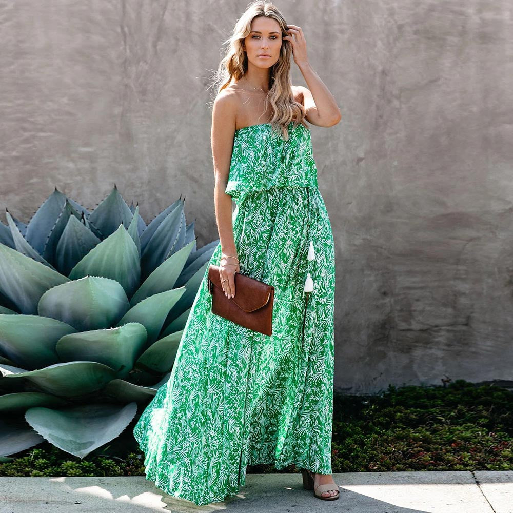 Nellie | Strapless Maxi Jurk met Boho Allure
