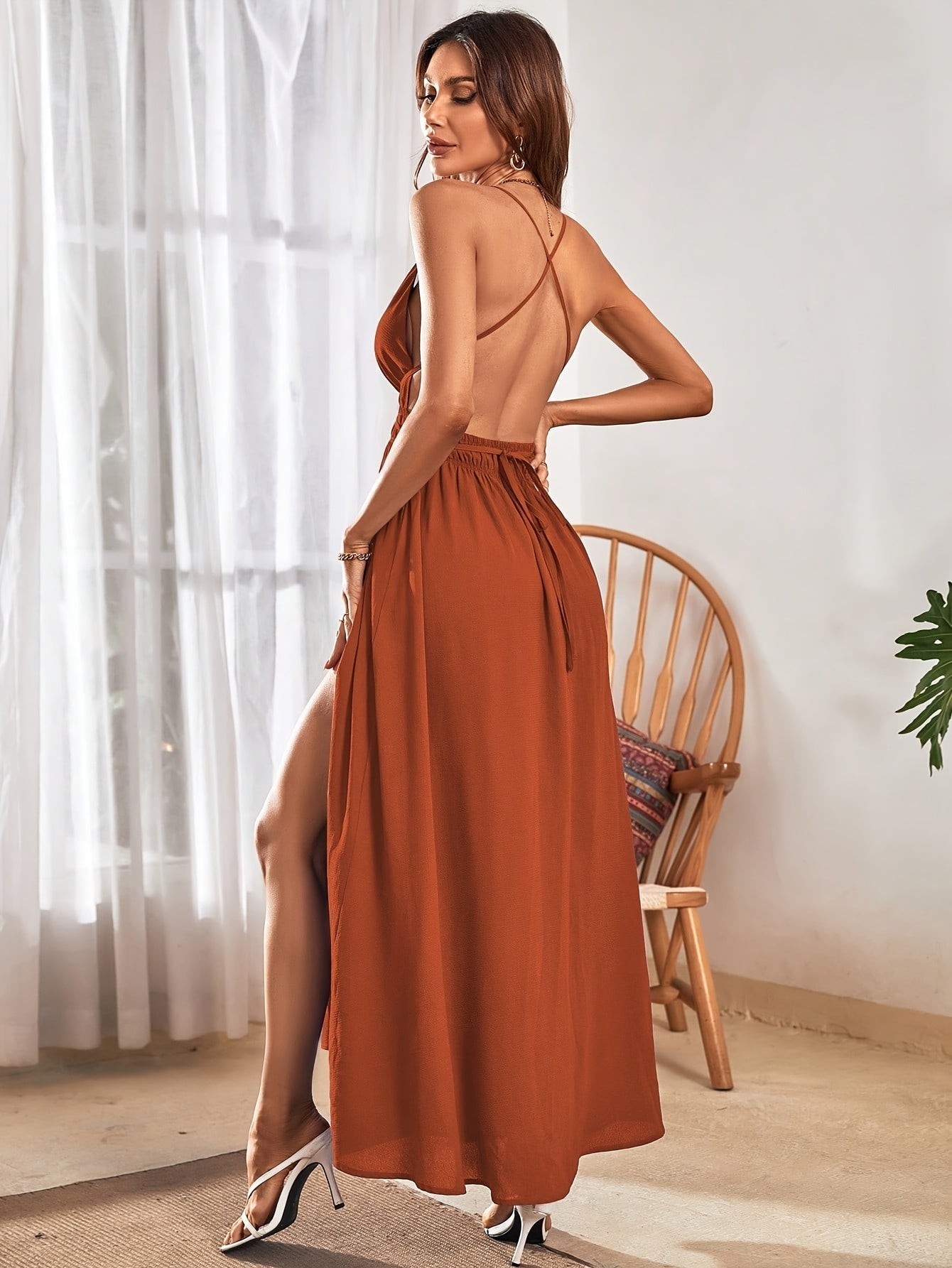 Nicki | Elegante Zomer Maxi Jurk met Open Rug en Sexy Split