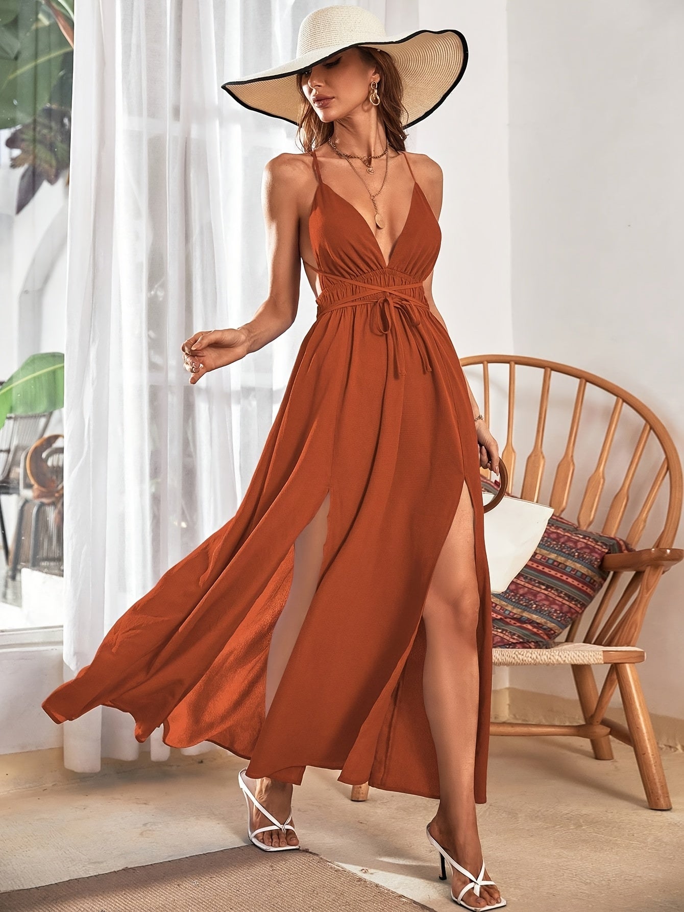 Nicki | Elegante Zomer Maxi Jurk met Open Rug en Sexy Split