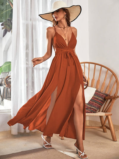 Nicki | Elegante Zomer Maxi Jurk met Open Rug en Sexy Split