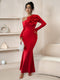 Nicole | Elegante Maxi Jurk met Asymmetrische Halslijn en Bloemdetail