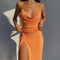Ashley - elegante bodycon oranje midi-jurk