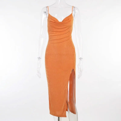 Ashley - elegante bodycon oranje midi-jurk