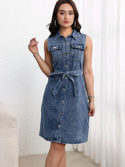 Nina | Trendy Denim Jurk met Tailleband