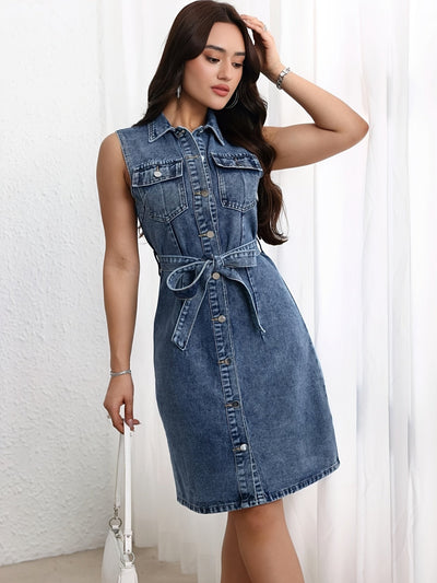 Nina | Trendy Denim Jurk met Tailleband