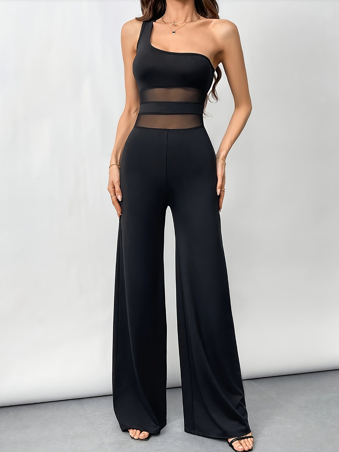 Nora | Elegante One-Shoulder Jumpsuit met Mesh Details