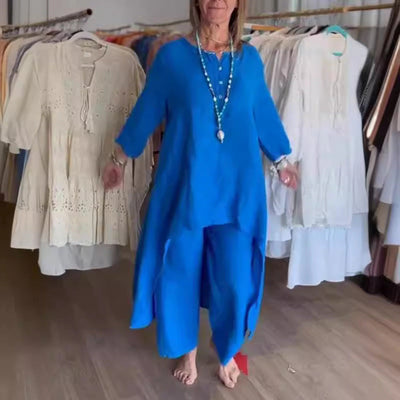 Karina - Plain linen leisure suit for women