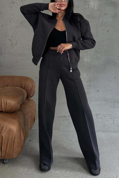 Pamora-mode | Set mit Jacke mit Reißverschluss und Hose mit weitem Bein