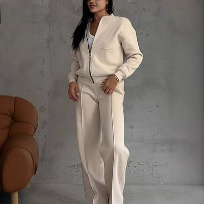 Pamora-mode | Set mit Jacke mit Reißverschluss und Hose mit weitem Bein