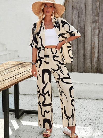 Giada - Button-down shirt and trousers, loose-fitting and printed