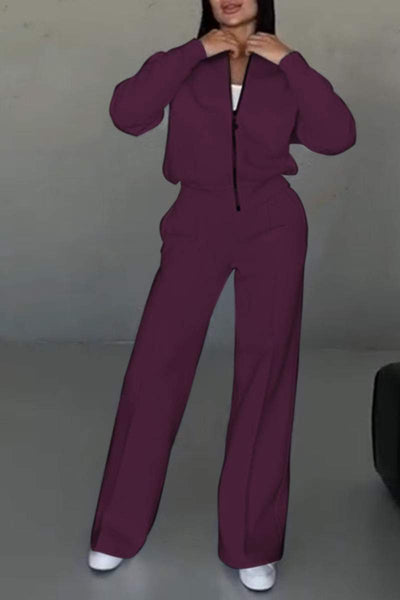 Pamora-mode | Set mit Jacke mit Reißverschluss und Hose mit weitem Bein