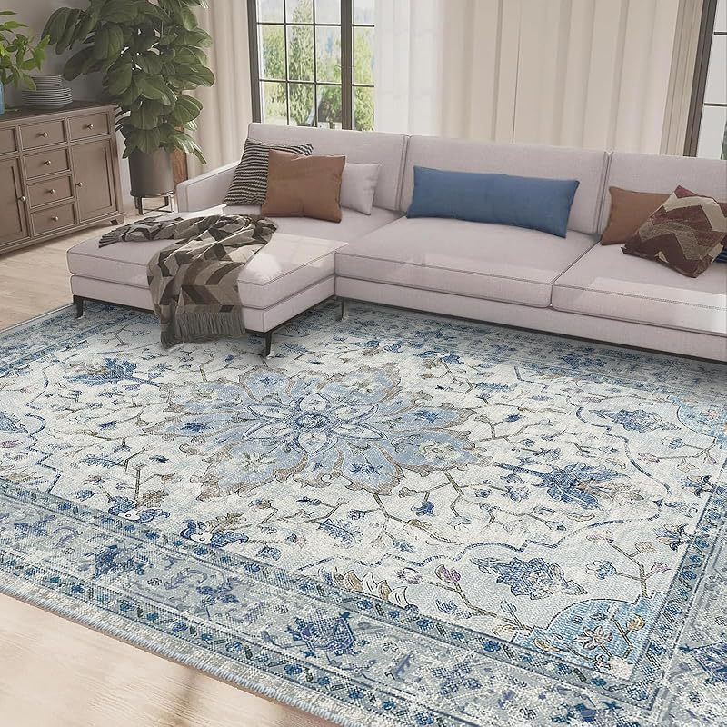 Elarion - Vintage Blue Grey Washable Rug